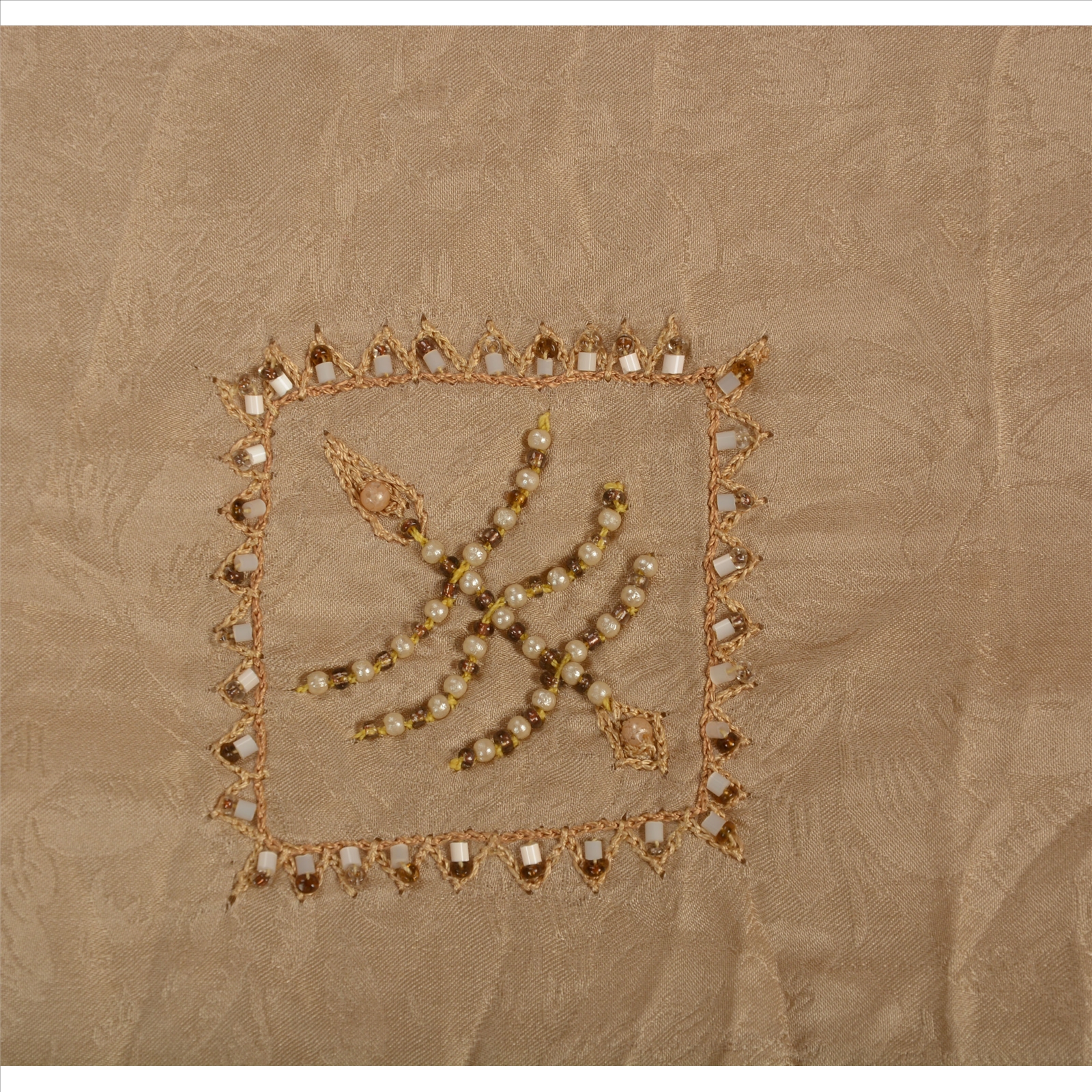 Vintage Indian Saree Pure Satin Silk Hand Beaded Craft Fabric Sari Pearl Beads