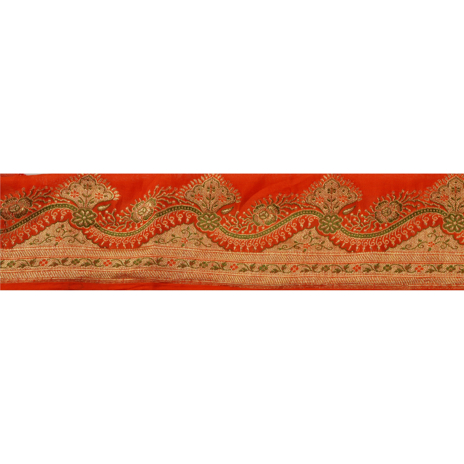 Sanskriti Vintage Orange Trim Sari Border Woven Brocade Craft Sewing