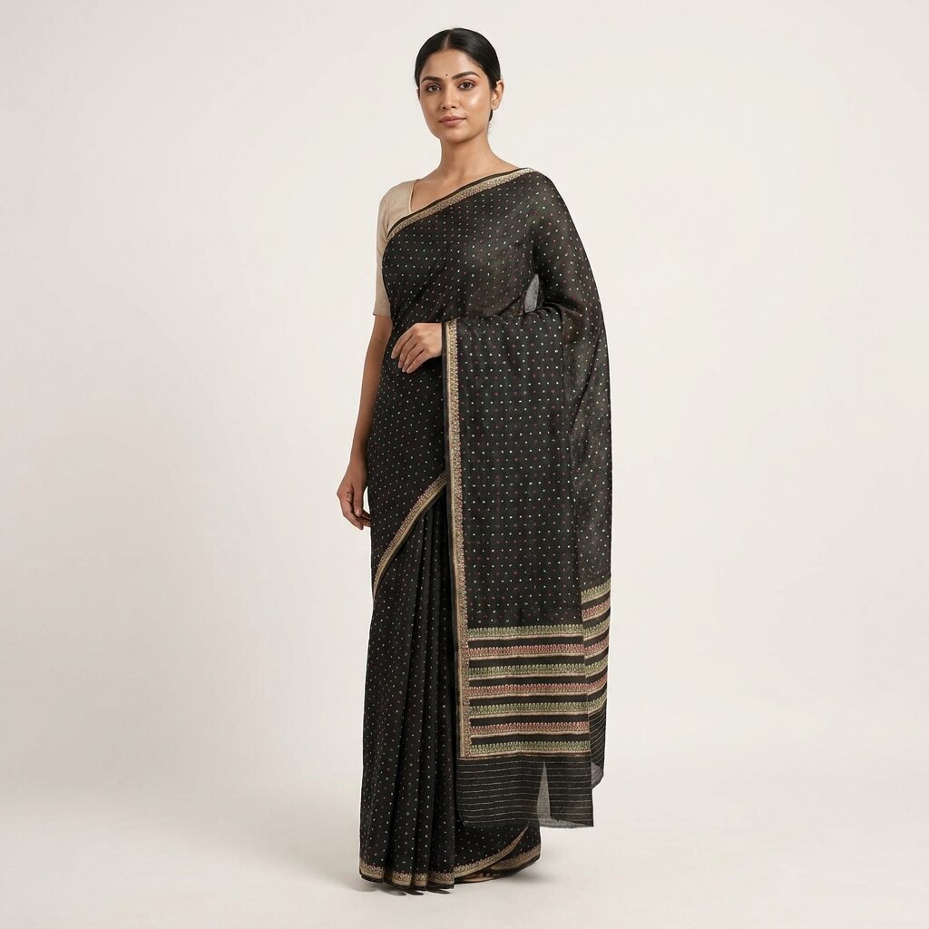 Sanskriti Vintage Black Pure Silk Saree Jacquard Banarasi Brocade Zari 5Yardsari