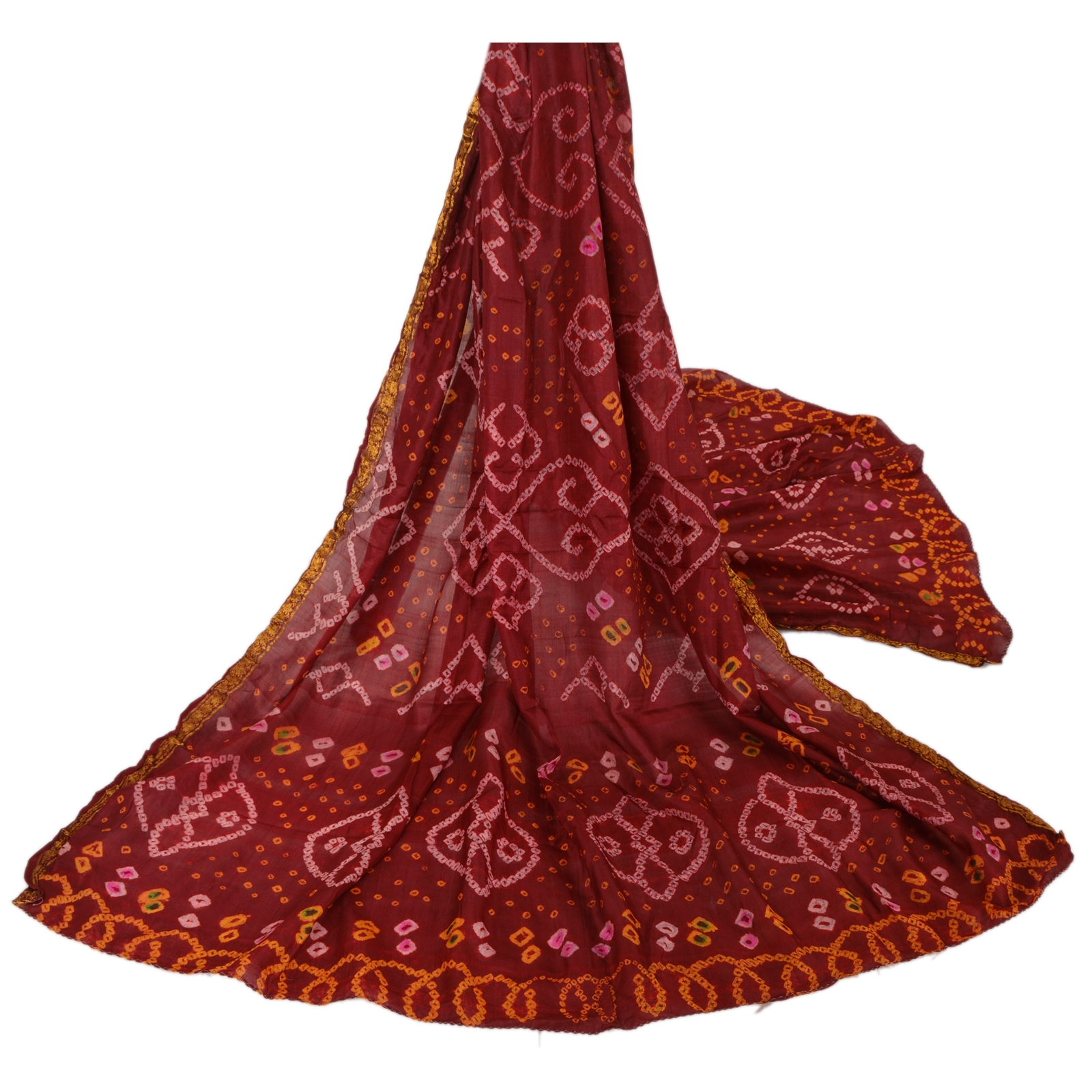 Vintage Dupatta Schal Long Stola Pure Silk Maroon Scarves 