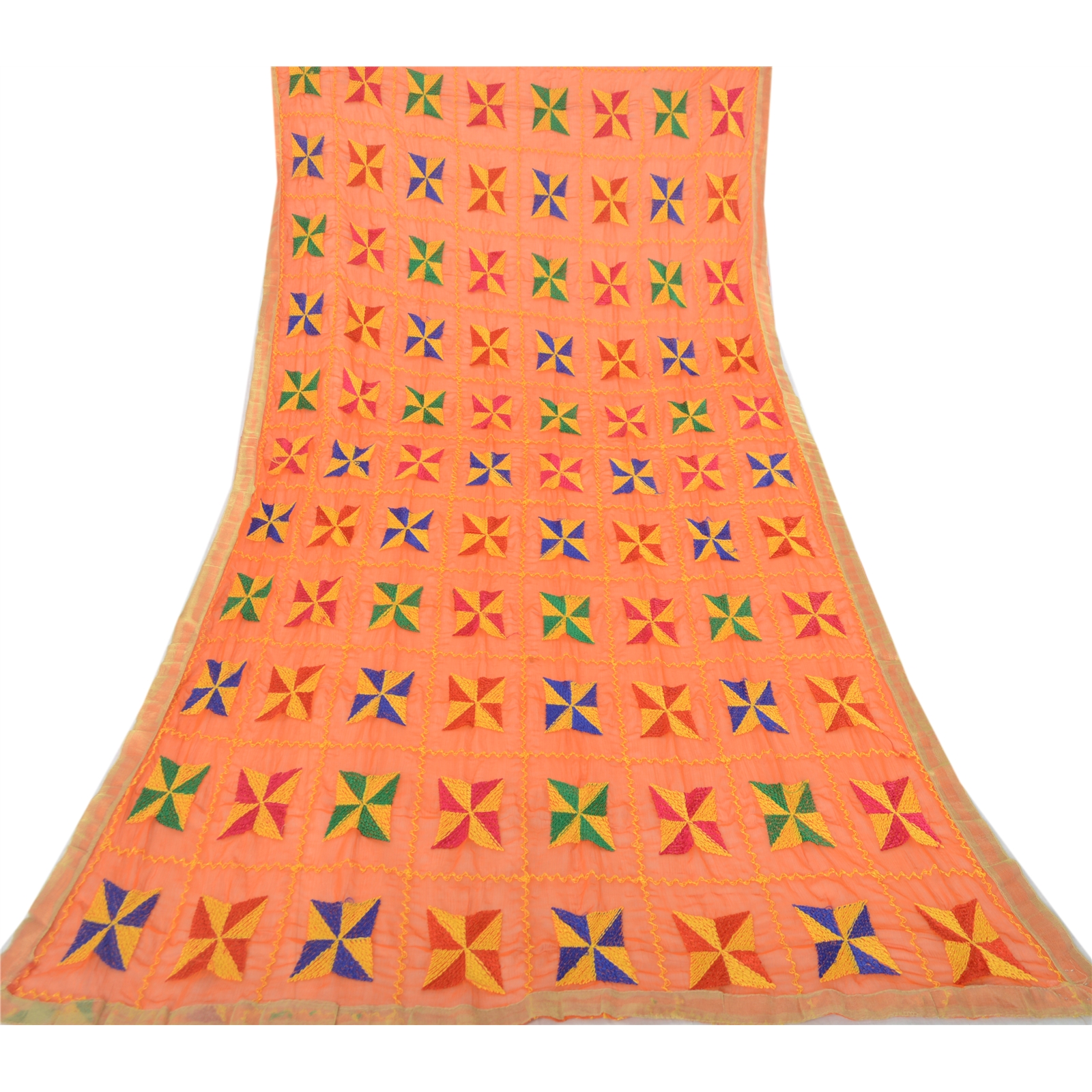 Sanskriti Vintage Orange Dupatta Long Stole Embroidered Bagh