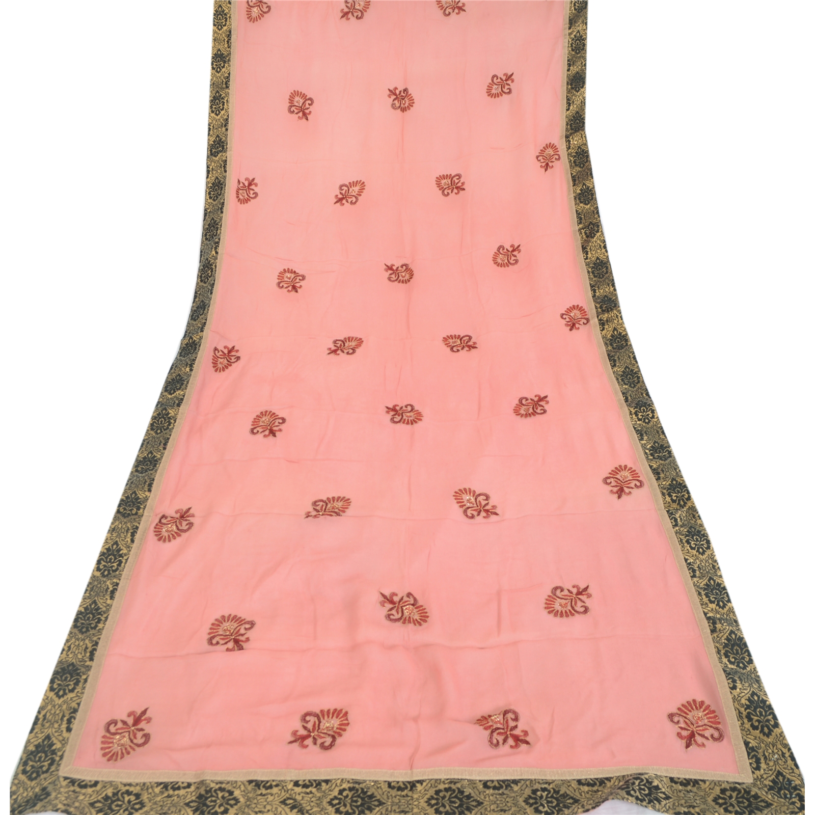 Sanskriti Vintage Salmon Pink Dupatta Long Stole Pure Georgette
