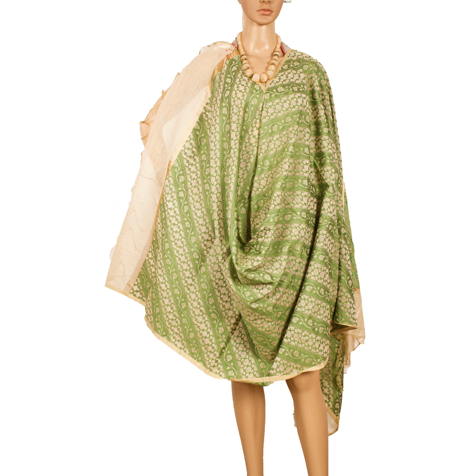 Sanskriti Vintage Dupatta Long Stole Chanderi Green Hijab Woven