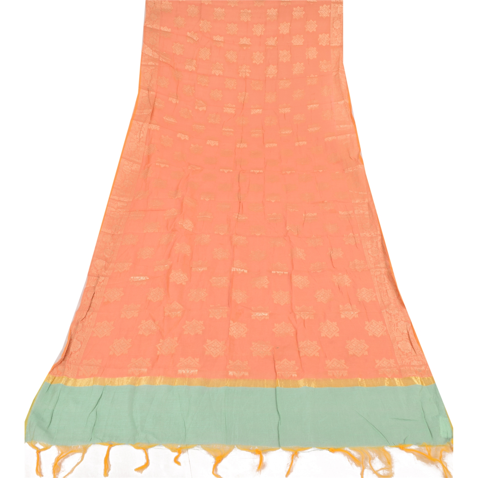 Sanskriti Vintage Dupatta Long Stole Peach Art silk Woven Wrap