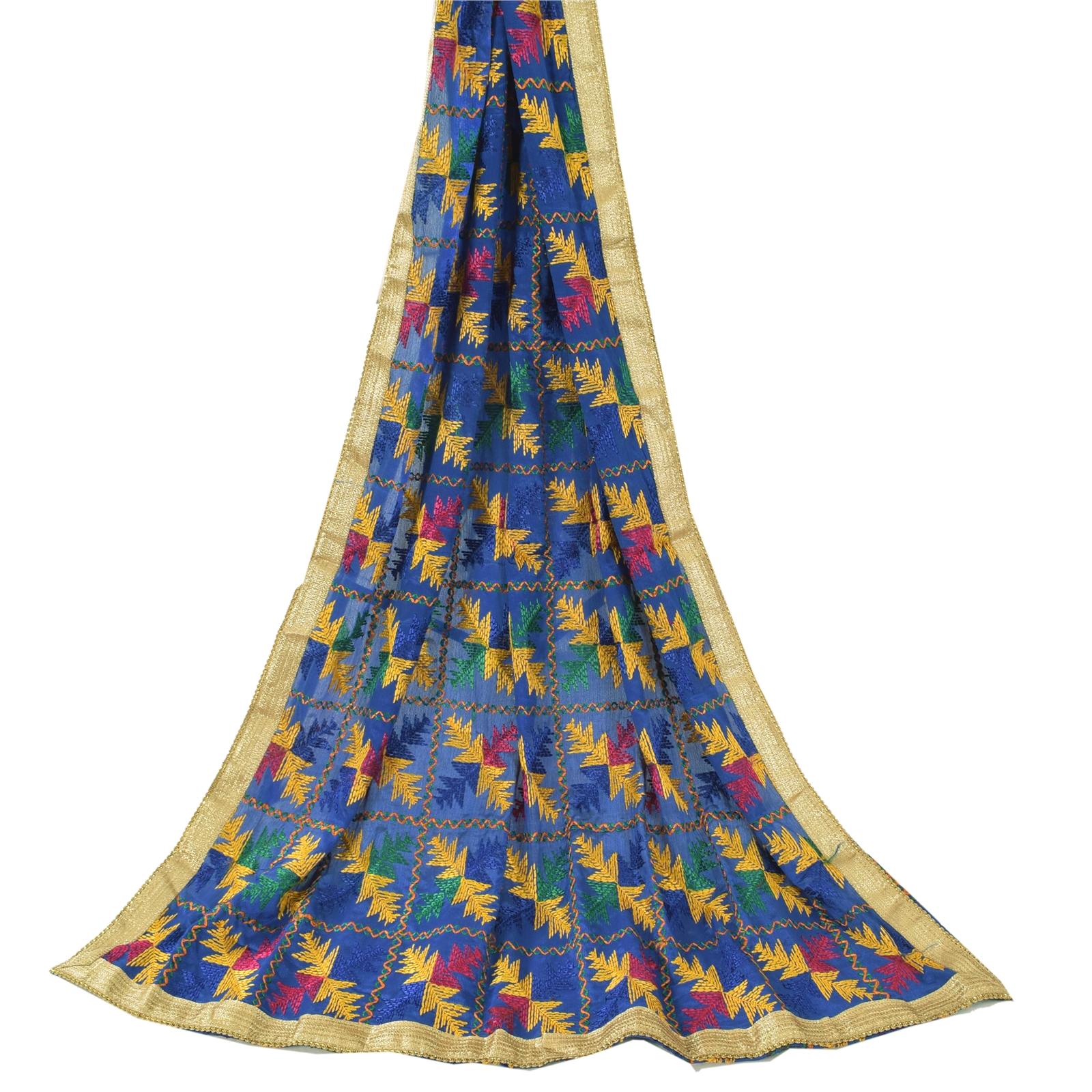Sanskriti Vintage Blue Dupatta Long Stole Art Silk Embroidery Bagh