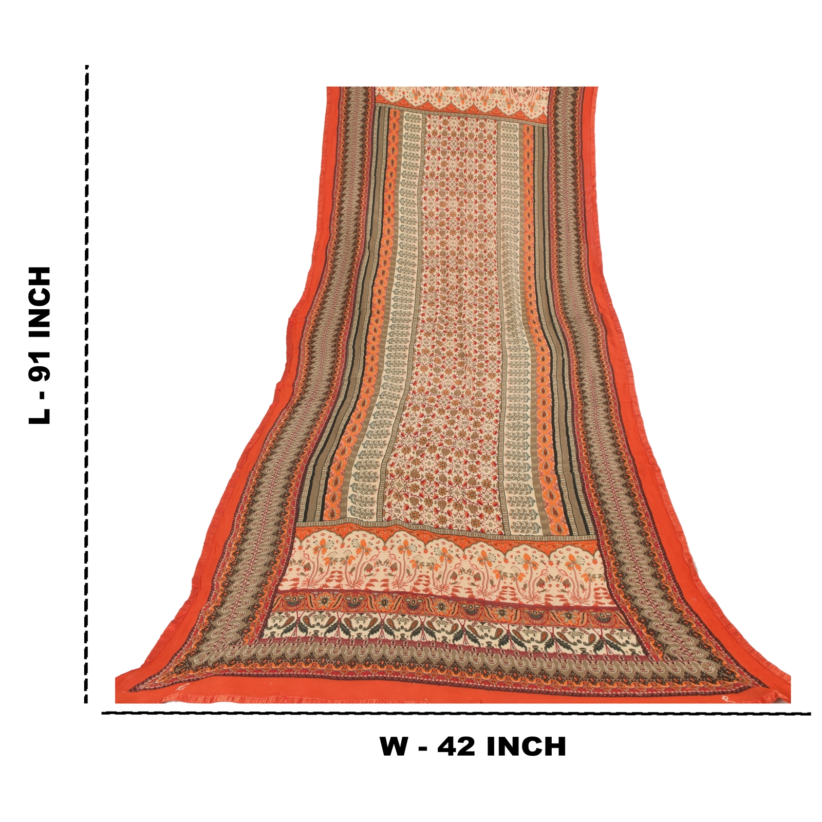 Sanskriti Vintage Orange/Ivory Long Dupatta/Stole Pure Chiffon
