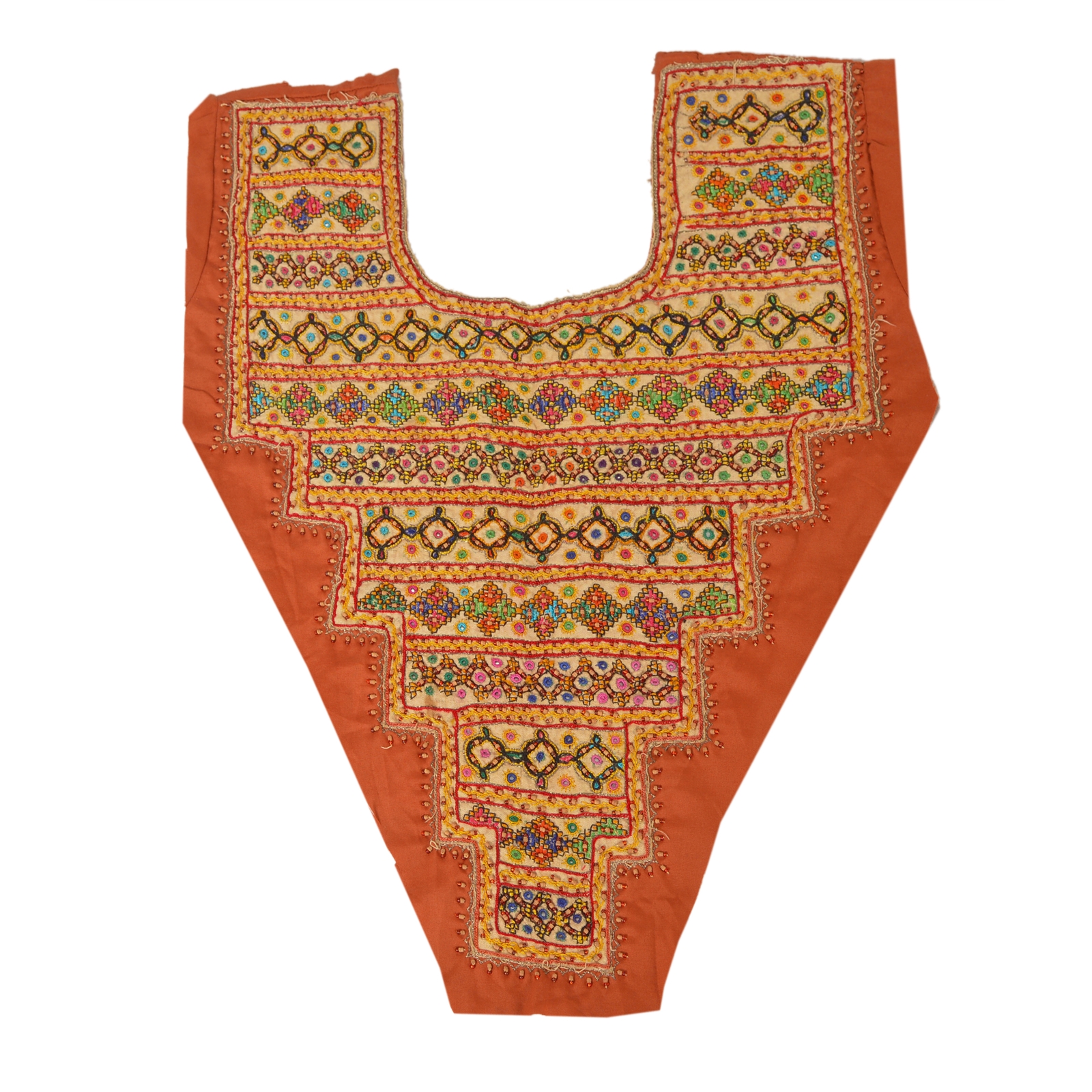 Sanskriti Vintage Cotton Hand Beaded Kutch Work Design Fabric Neck