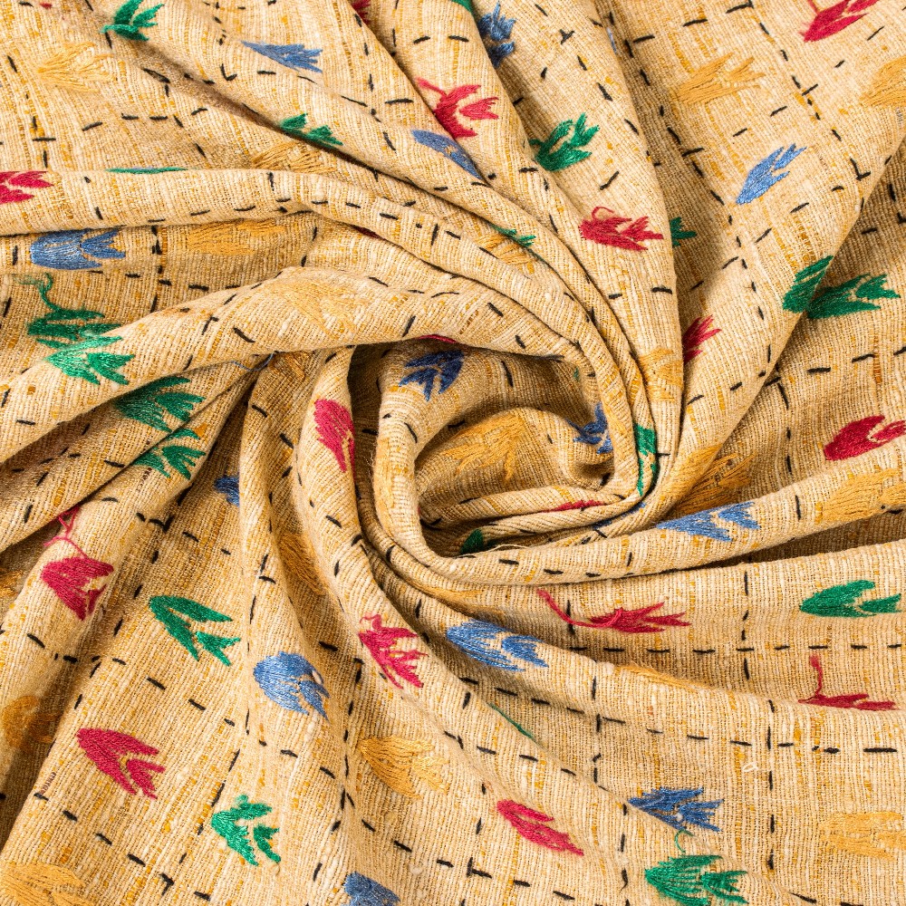 その他 mine Sanskriti Vintage Beige Pure Khadi Cotton Dupatta/Stole Kantha