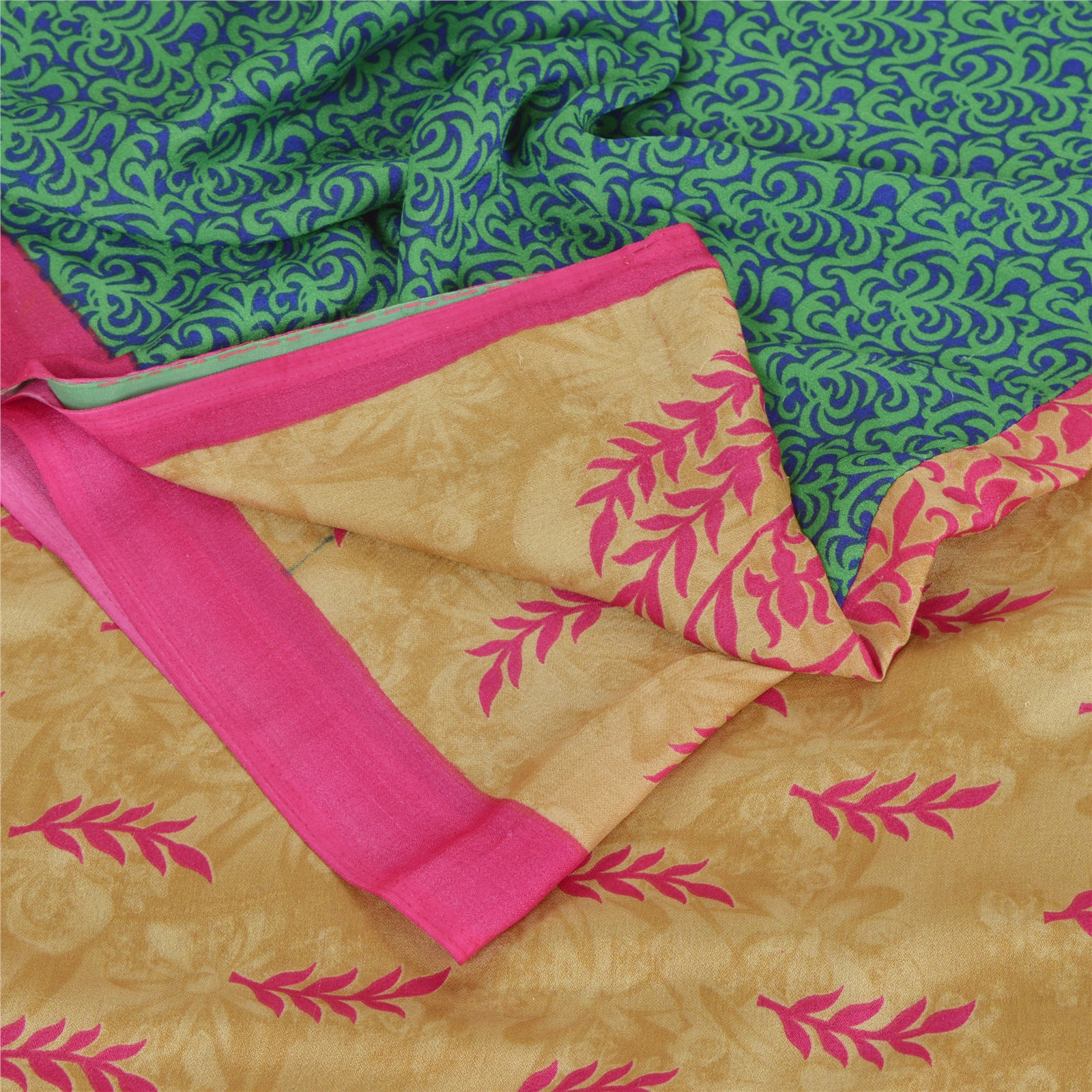 Indian Vintage 100/% Pure Crepe Silk Sari Multi color Floral Printed Saree Crafting 5 Yard Dressmaking Sari Fabric