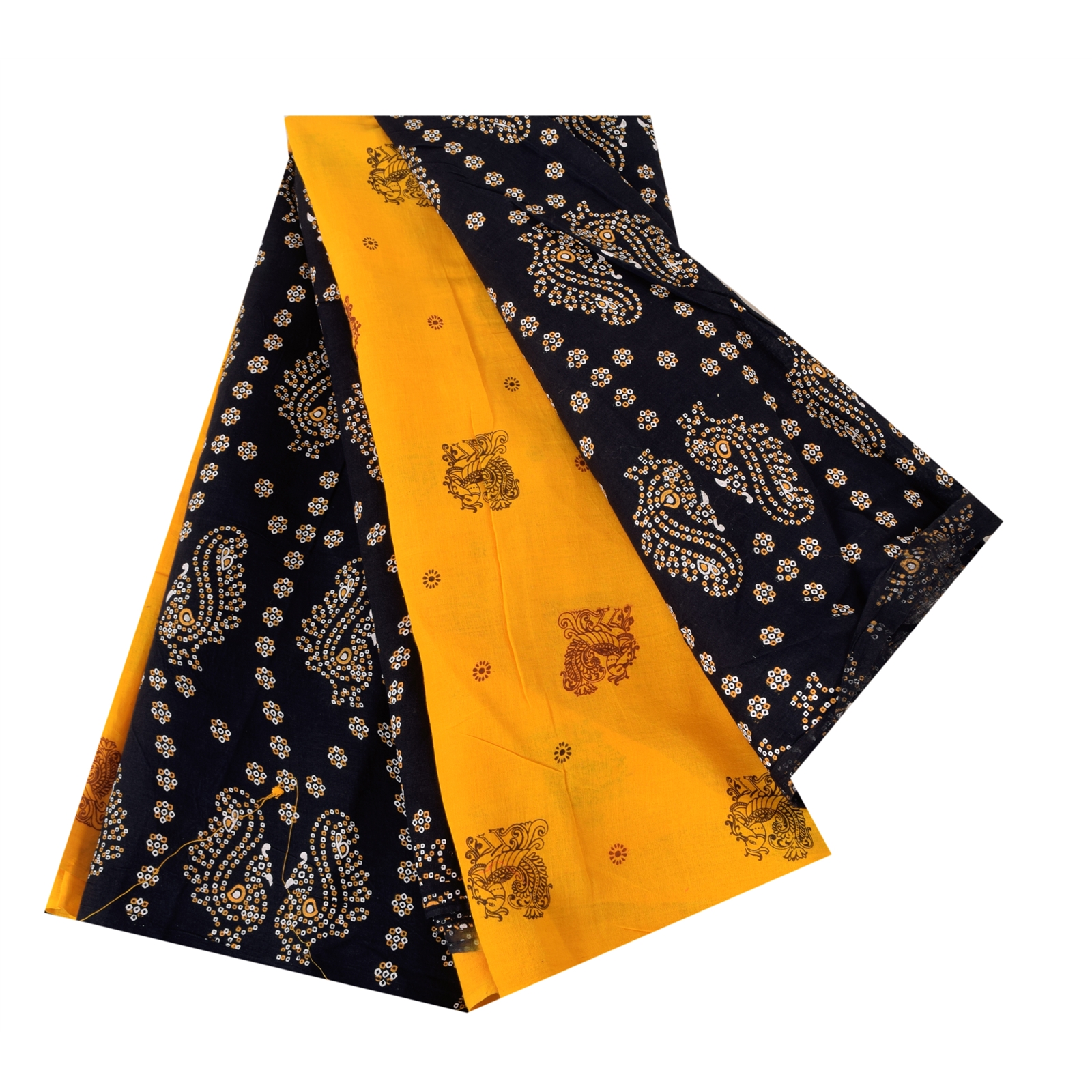 Sanskriti Vintage Sarees Yellow Hand Block Printed Pure Cotton