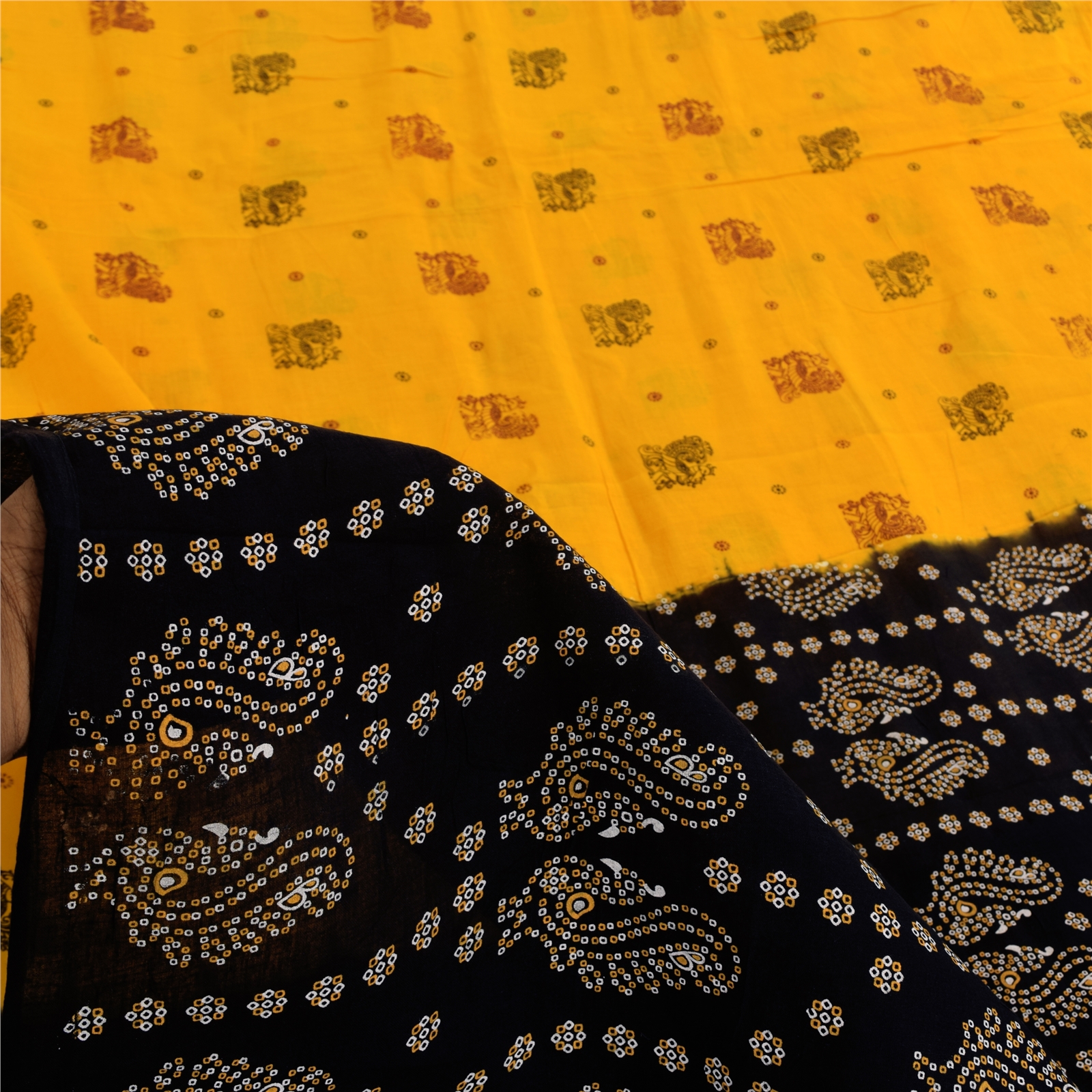 Sanskriti Vintage Sarees Yellow Hand Block Printed Pure Cotton