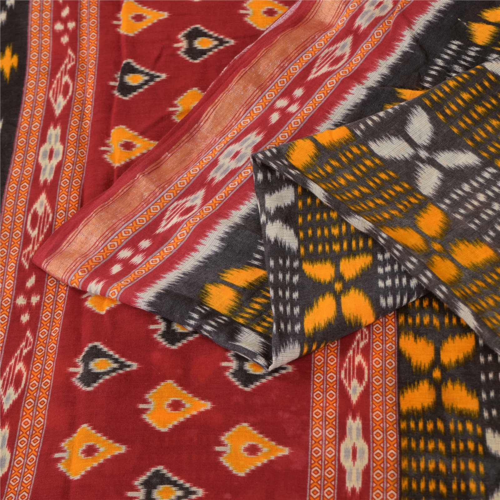 じゅん Sanskriti Vintage Sarees Black Pure Cotton Ikat Handwoven Sari 5+