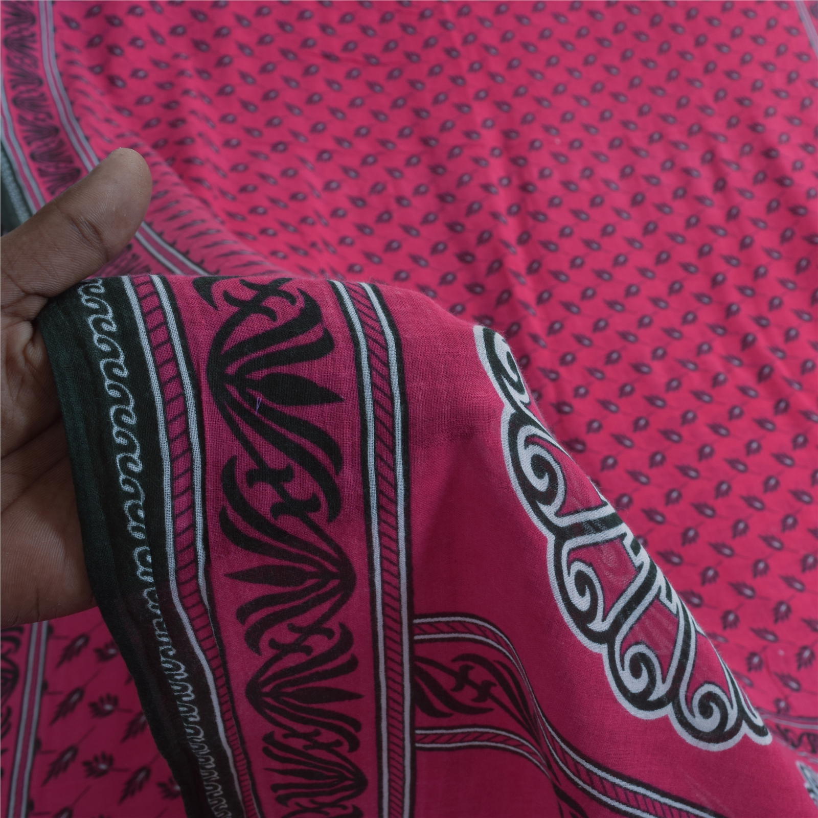 Sanskriti Vintage Sarees Indian Pink Pure Cotton Printed Sari 5+Yd