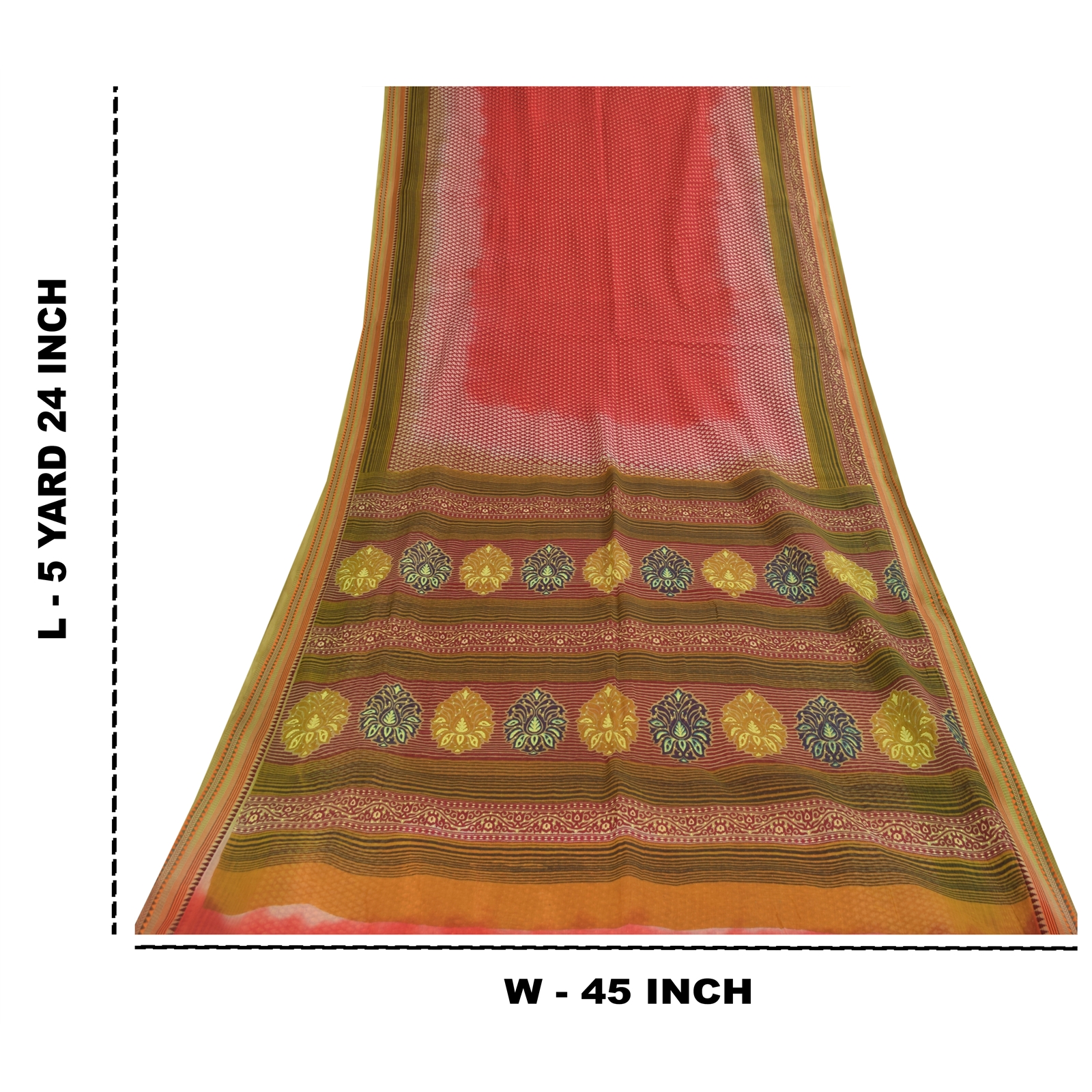 Sanskriti Vintage Sarees Red Block Printed Pure Cotton Sari 5+Yd