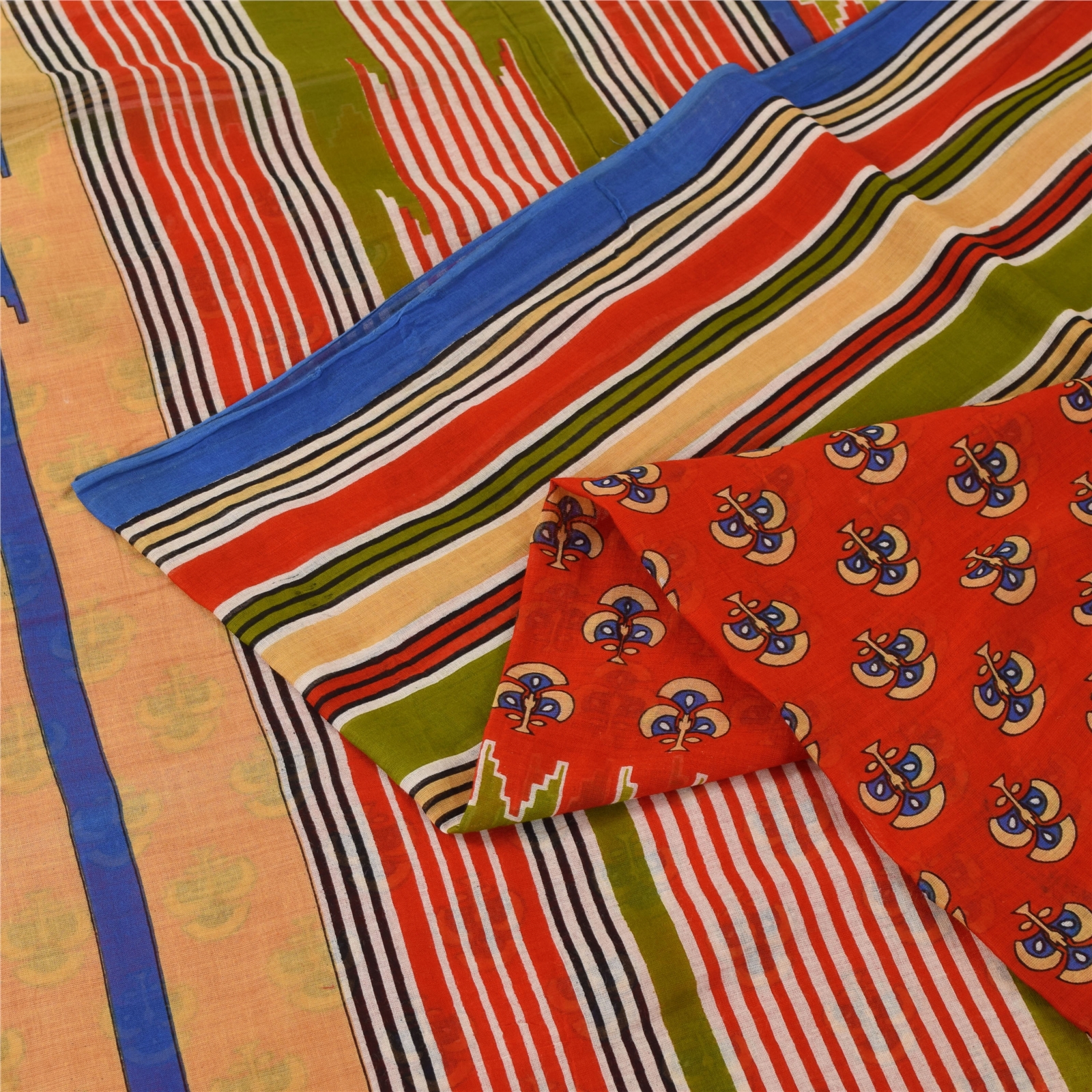 Sanskriti Vintage Sarees Reddish Orange Pure Cotton Print Sari 5+