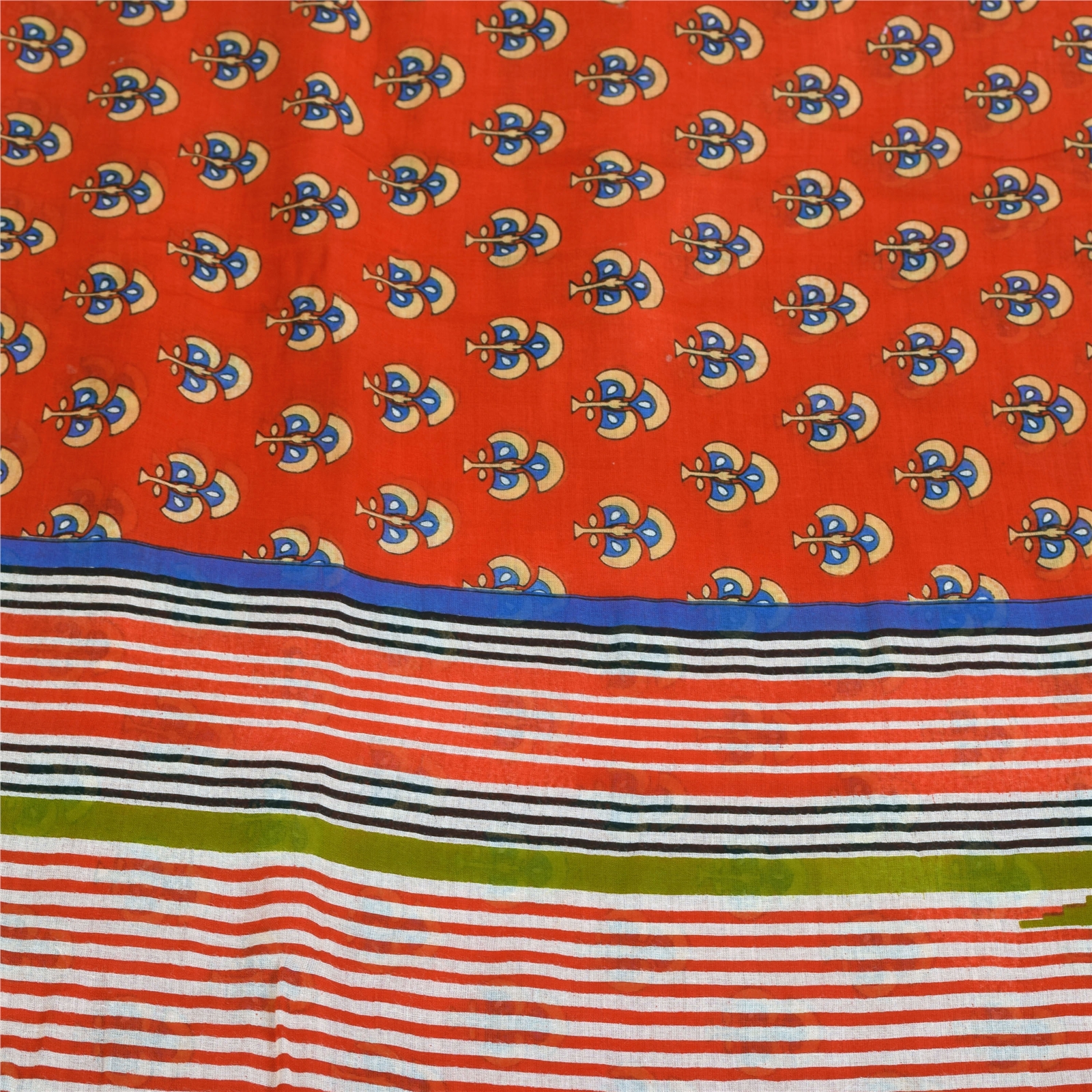 Sanskriti Vintage Sarees Reddish Orange Pure Cotton Print Sari 5+