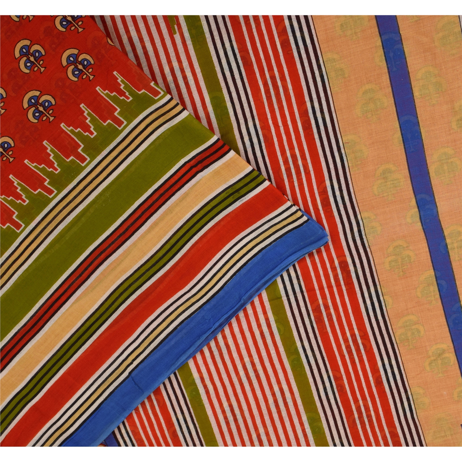Sanskriti Vintage Sarees Reddish Orange Pure Cotton Print Sari 5+