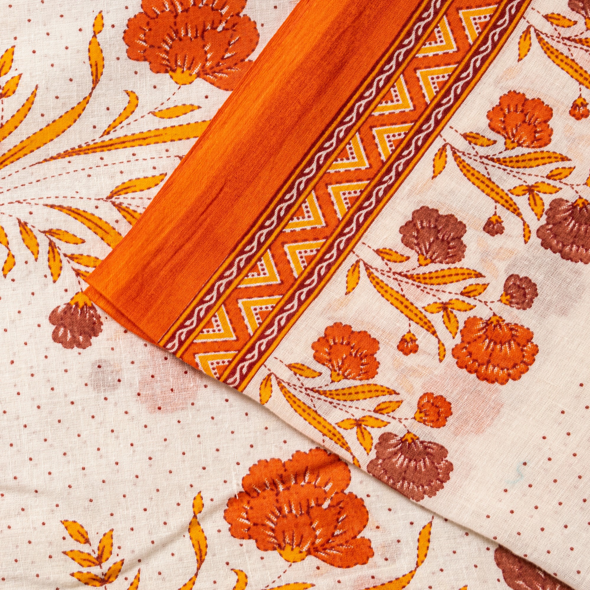 専用ページD Sanskriti Vintage White-Orange Pure Cotton Saree Kantha Digital