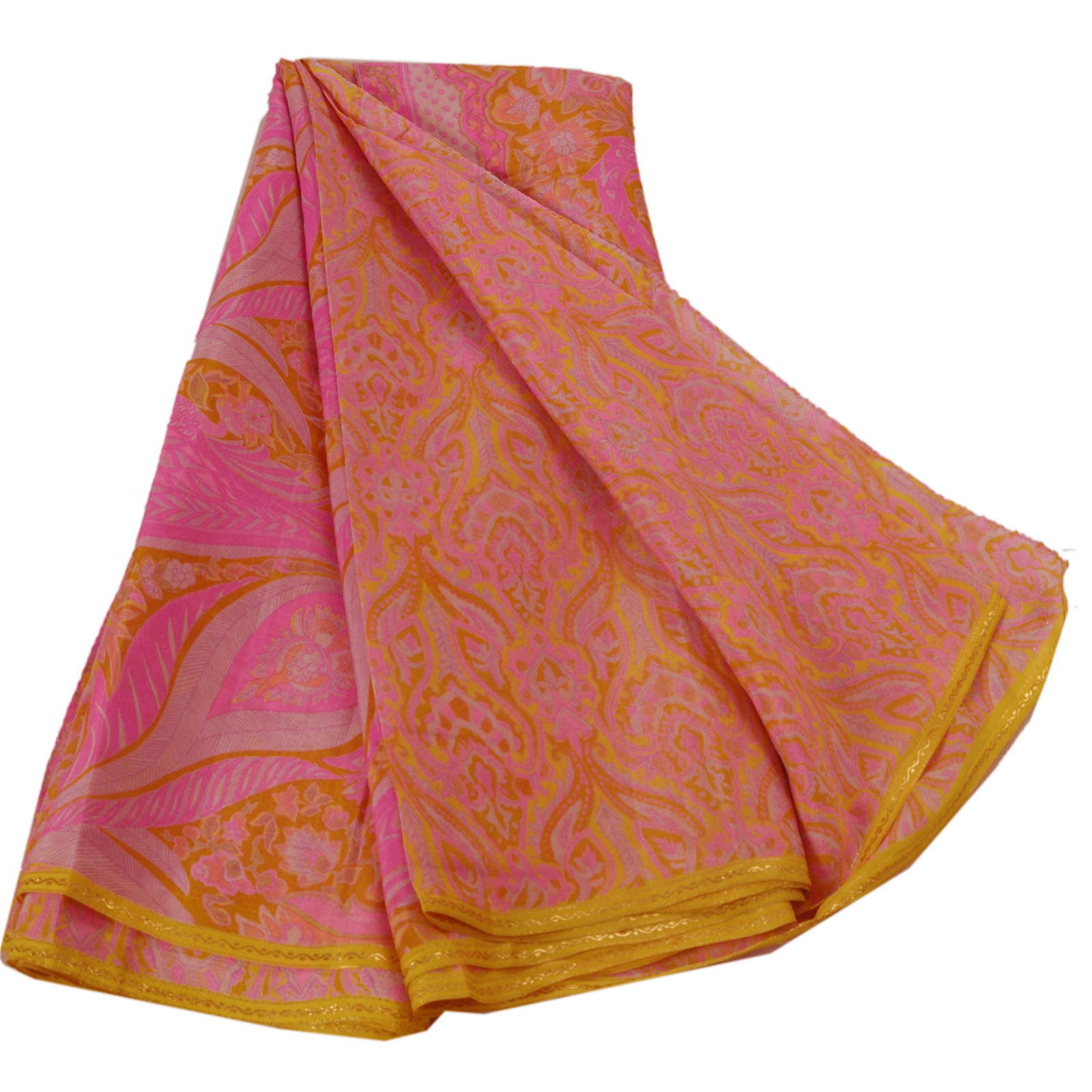 Sanskriti Antique Vintage 100 Pure Silk Saree Saffron Printed Sari