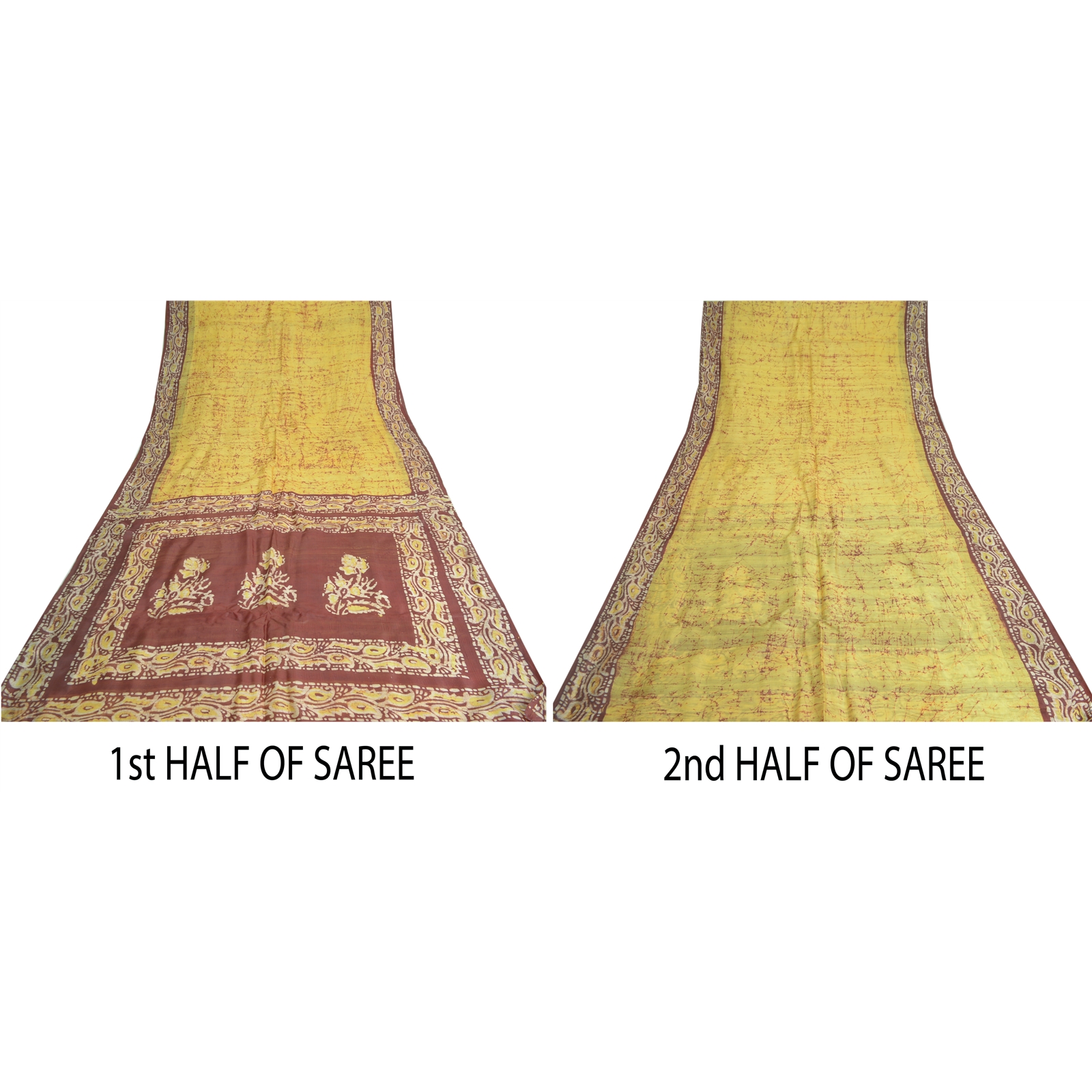 Sanskriti Vintage Yellow/Brown Sarees Pure Silk Batik Work Sari