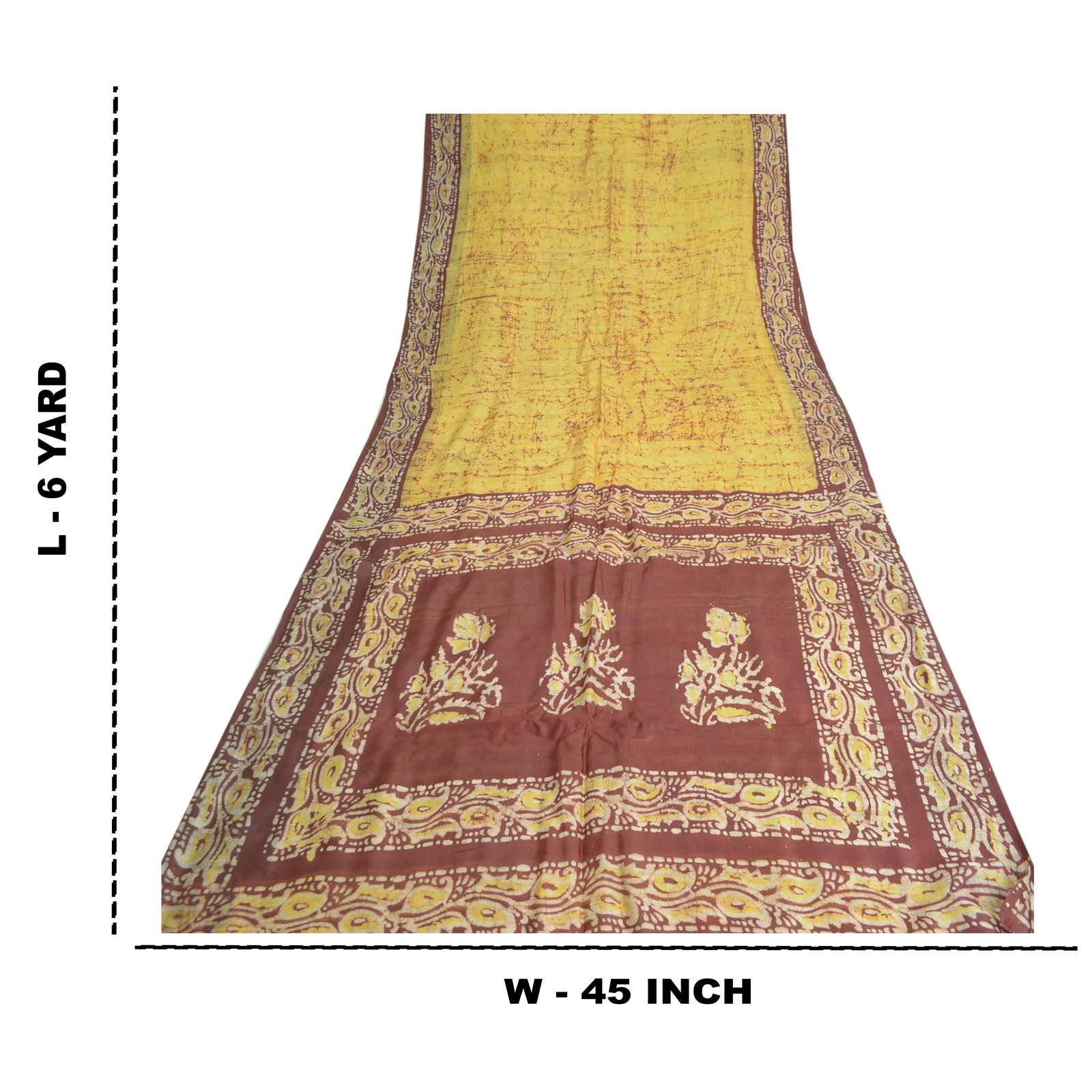 Sanskriti Vintage Yellow/Brown Sarees Pure Silk Batik Work Sari