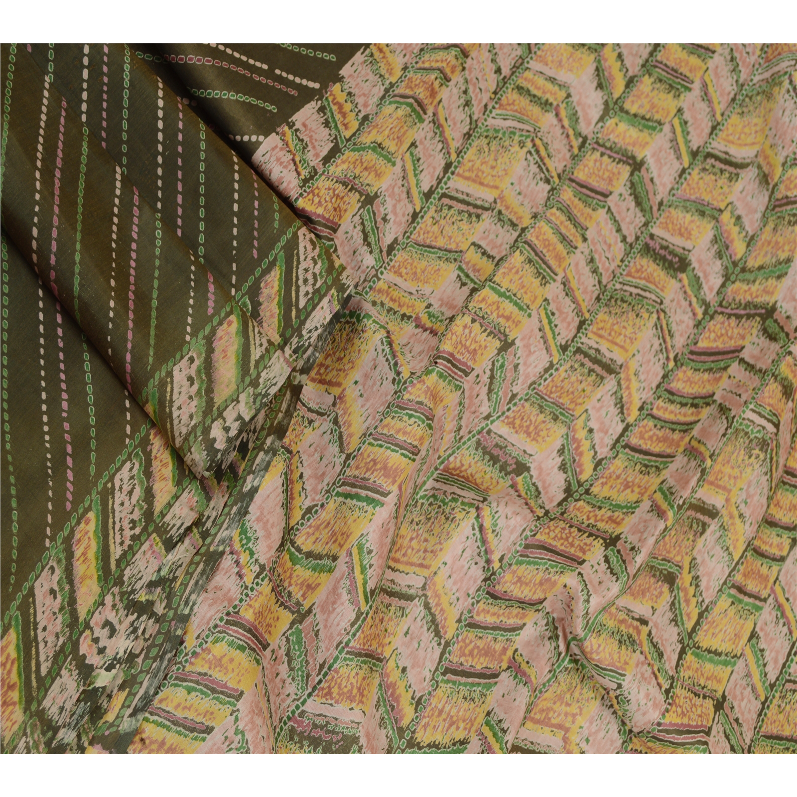 Sanskriti Vintage Sarees Green Indian Pure Silk Printed Sari Soft