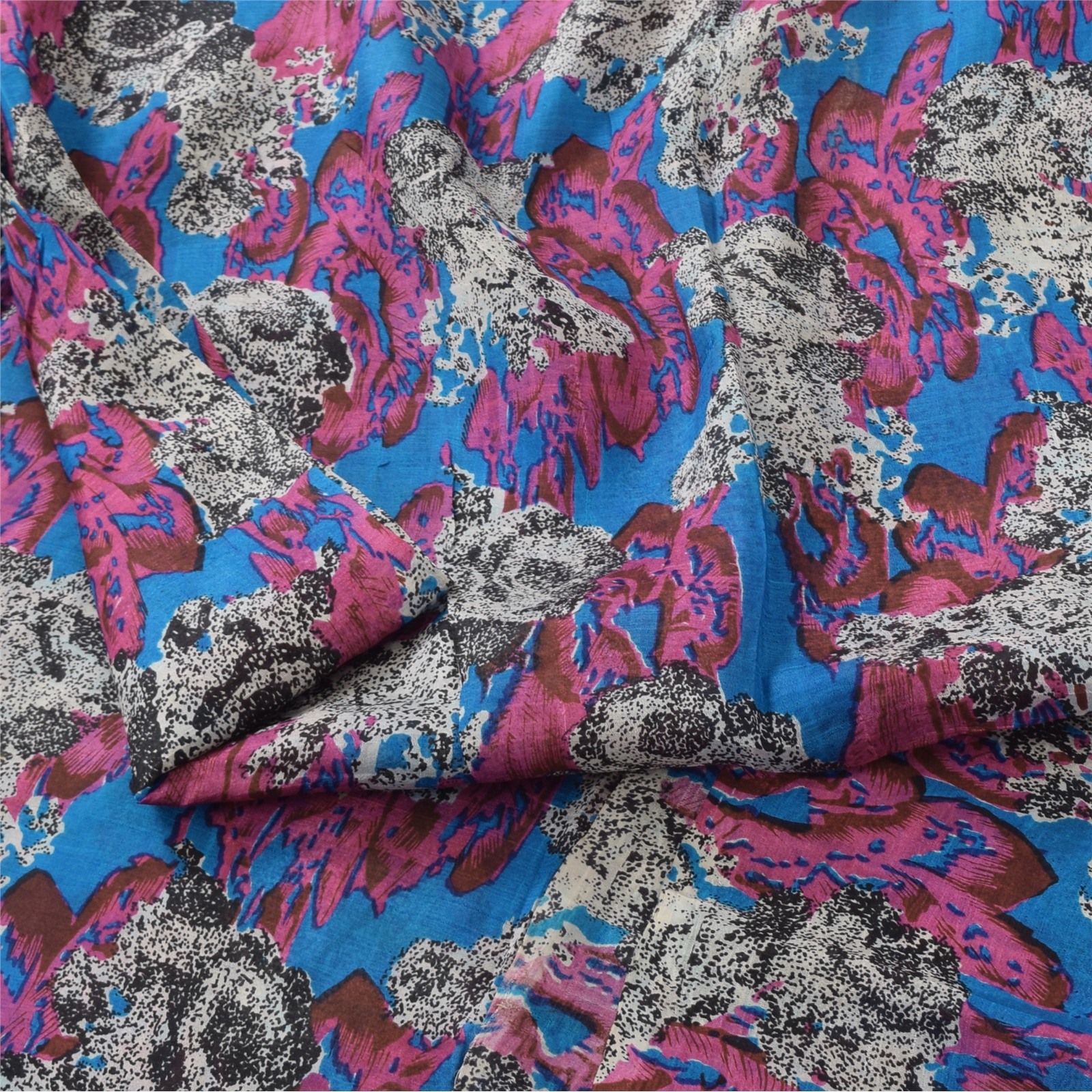 Sanskriti Vintage Sarees Blue/Pink 100% Pure Silk Printed Sari 5Yd