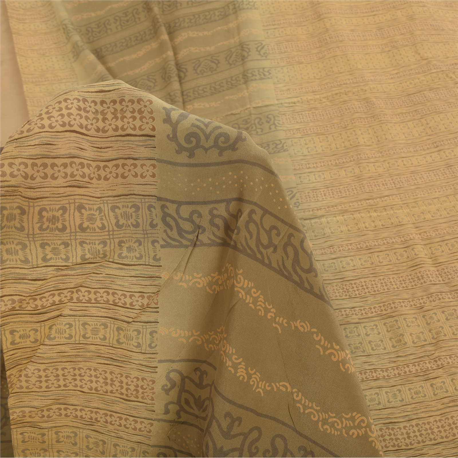 Sanskriti Vintage Saree Peach-Cream Pure Crepe Silk Floral Printed