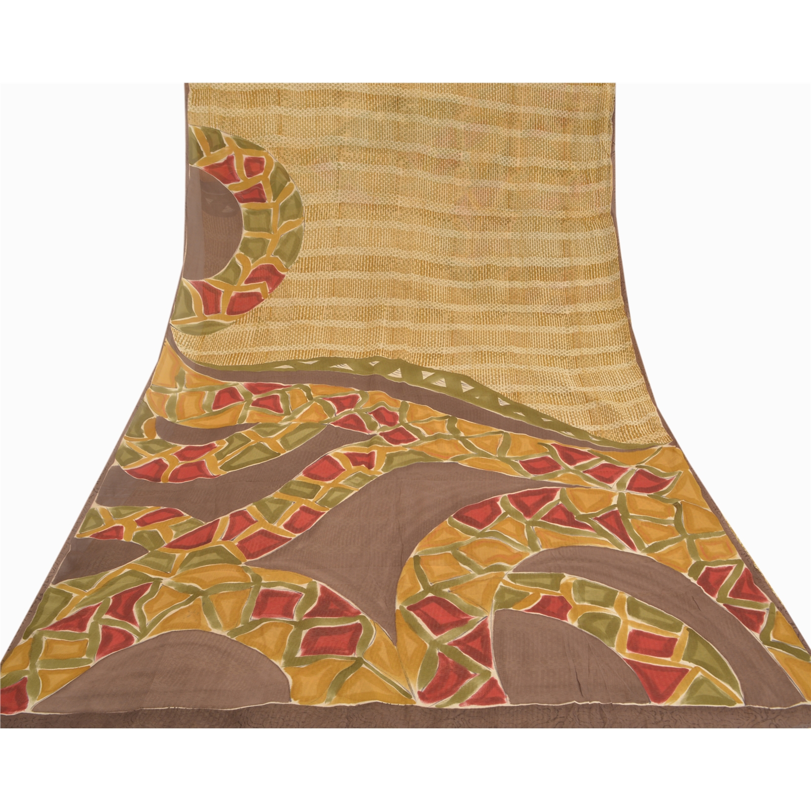Sanskriti Vintage Beige Sarees Pure Georgette Silk Printed Sari