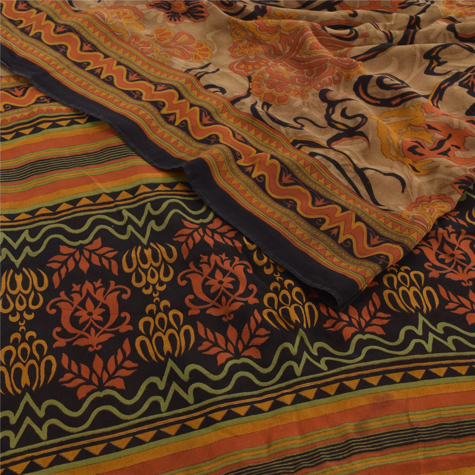 その他 mine Sanskriti Vintage Orange Pure Georgette Silk Sarees Printed Sari