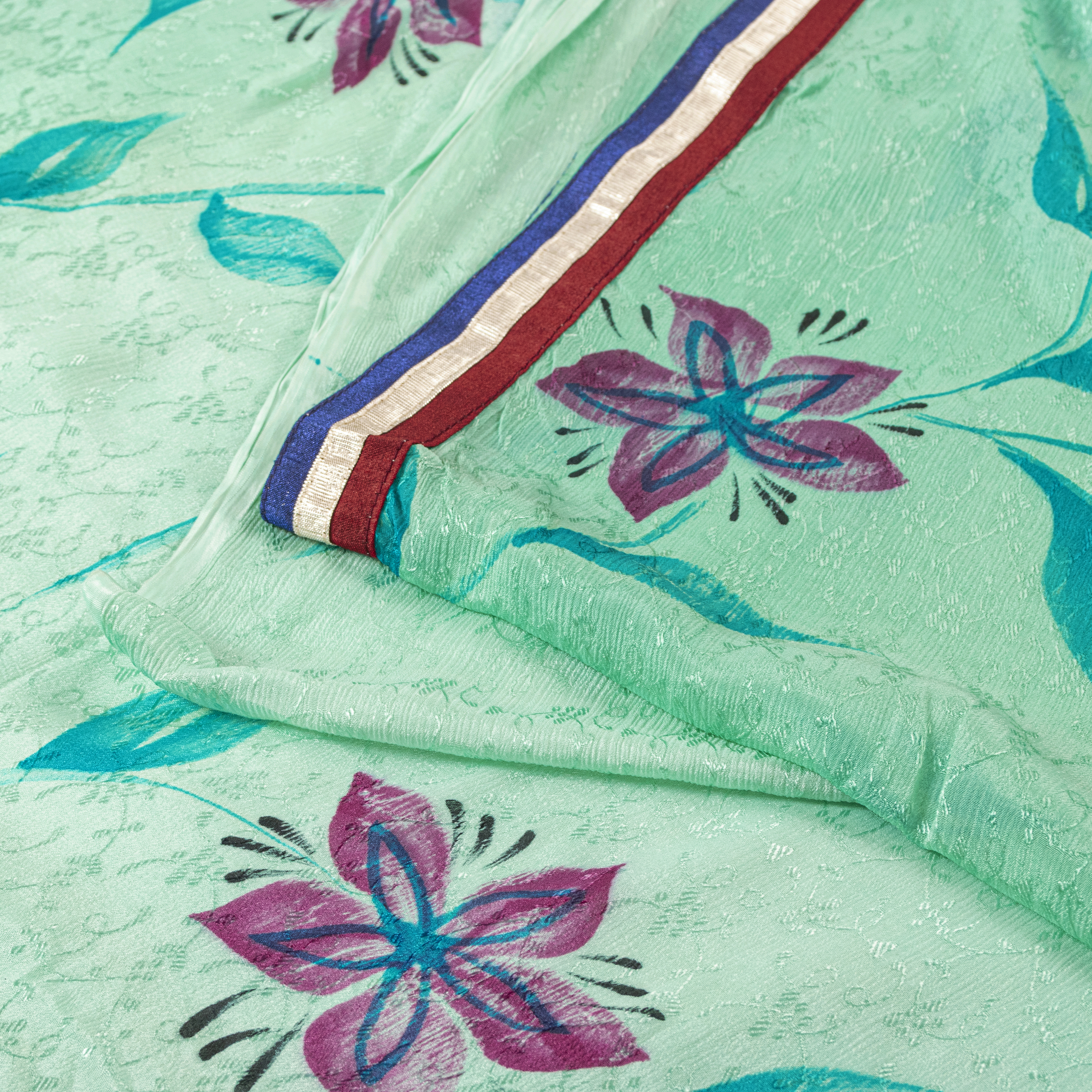 Sanskriti Vintage Sarees Aqua Blue 100% Pure Georgette Printed & Woven 5+Yd Sari