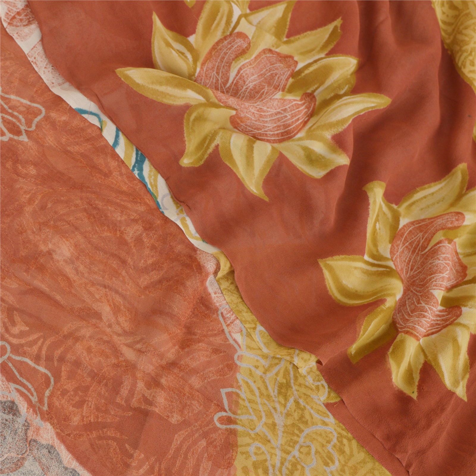 Sanskriti Vintage Indian Sari Pure Georgette Abstract Print Fabric 5+Yd Sarees