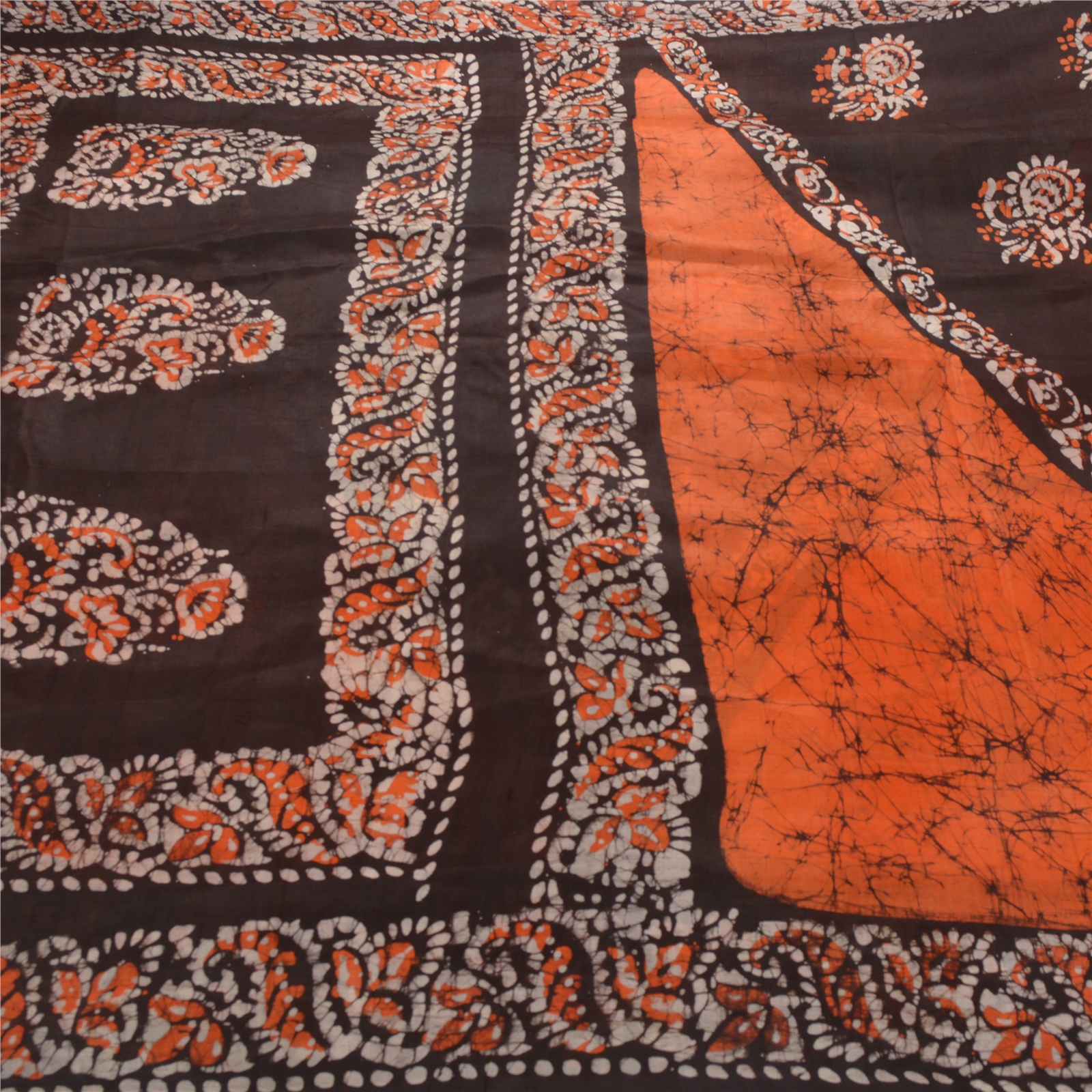 Vintage Sari 100/% Pure Silk Orange Sarees Printed Indian 6 yard Craft Fabric