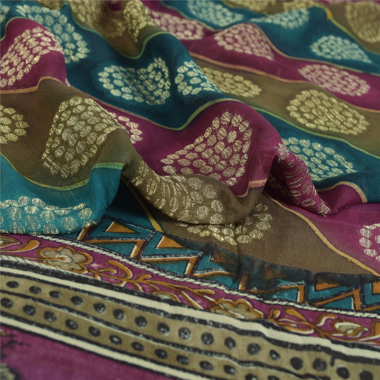 ピーチ様 Sanskriti Vintage Sarees 100% Pure Georgette Silk Woven Craft