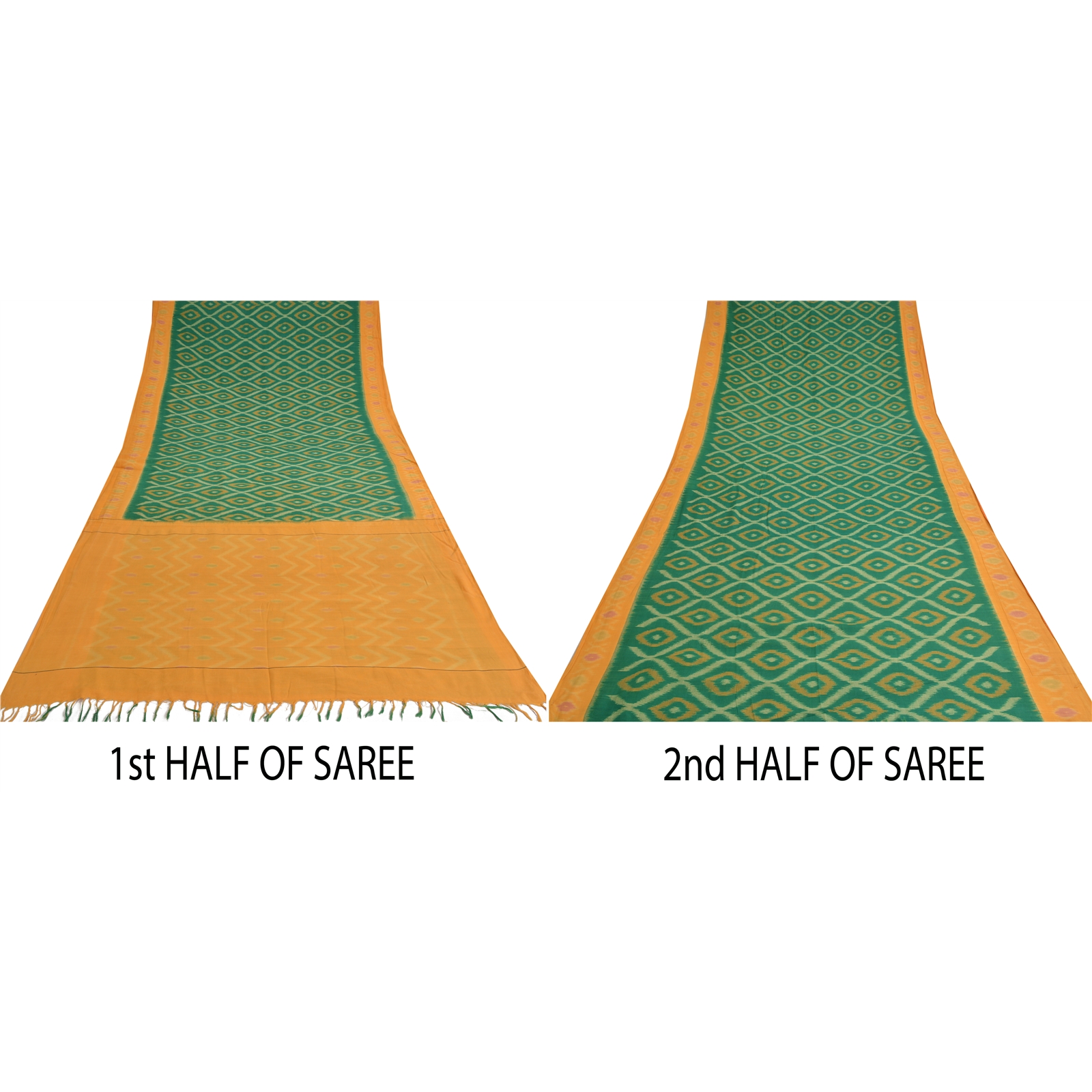 Sanskriti Vintage Yellow/Green Sarees Pure Cotton Woven Ikat