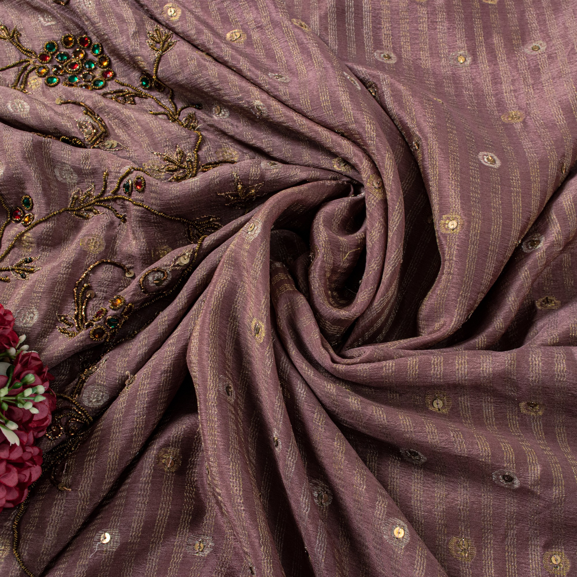 Sanskriti Vintage Lilac Pure Crepe Silk Saree Hand Embroidery Zari