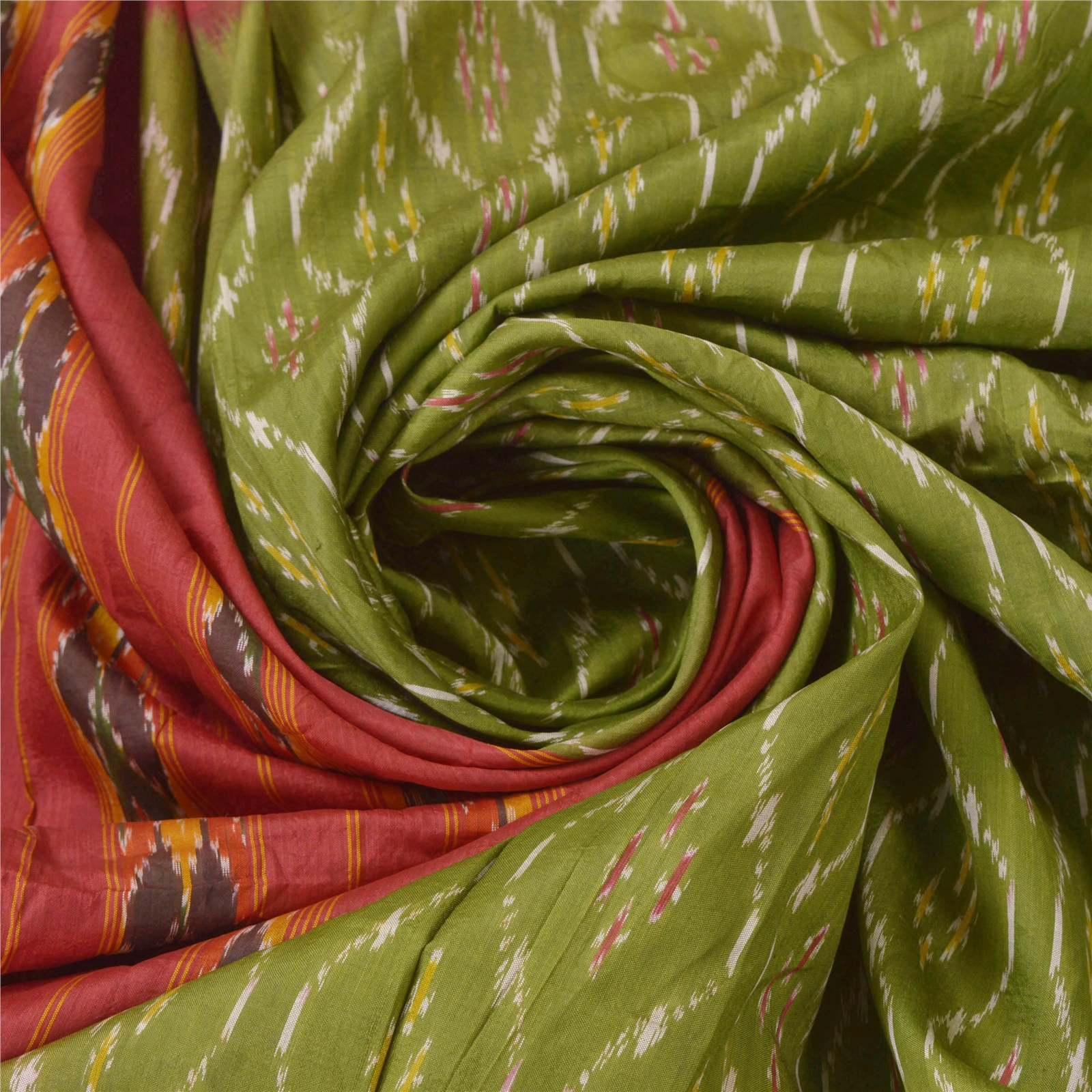 Sanskriti Vintage Green Saree 100% Pure Silk Woven Patola Ikat Fabric 5 ...