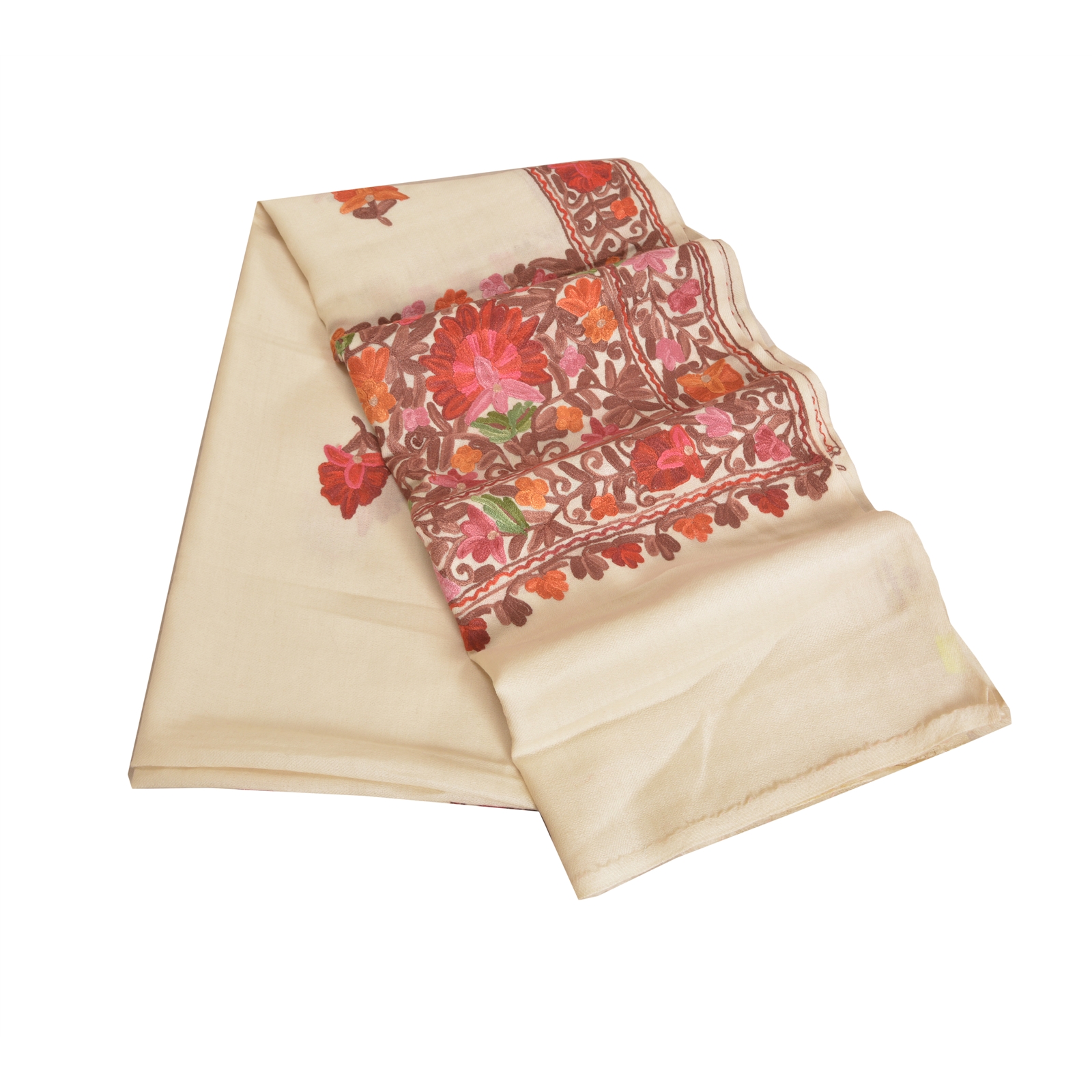 Borders様リクエスト Sanskriti Vintage Long Pure Woolen Ivory Shawl Ari Embroidered