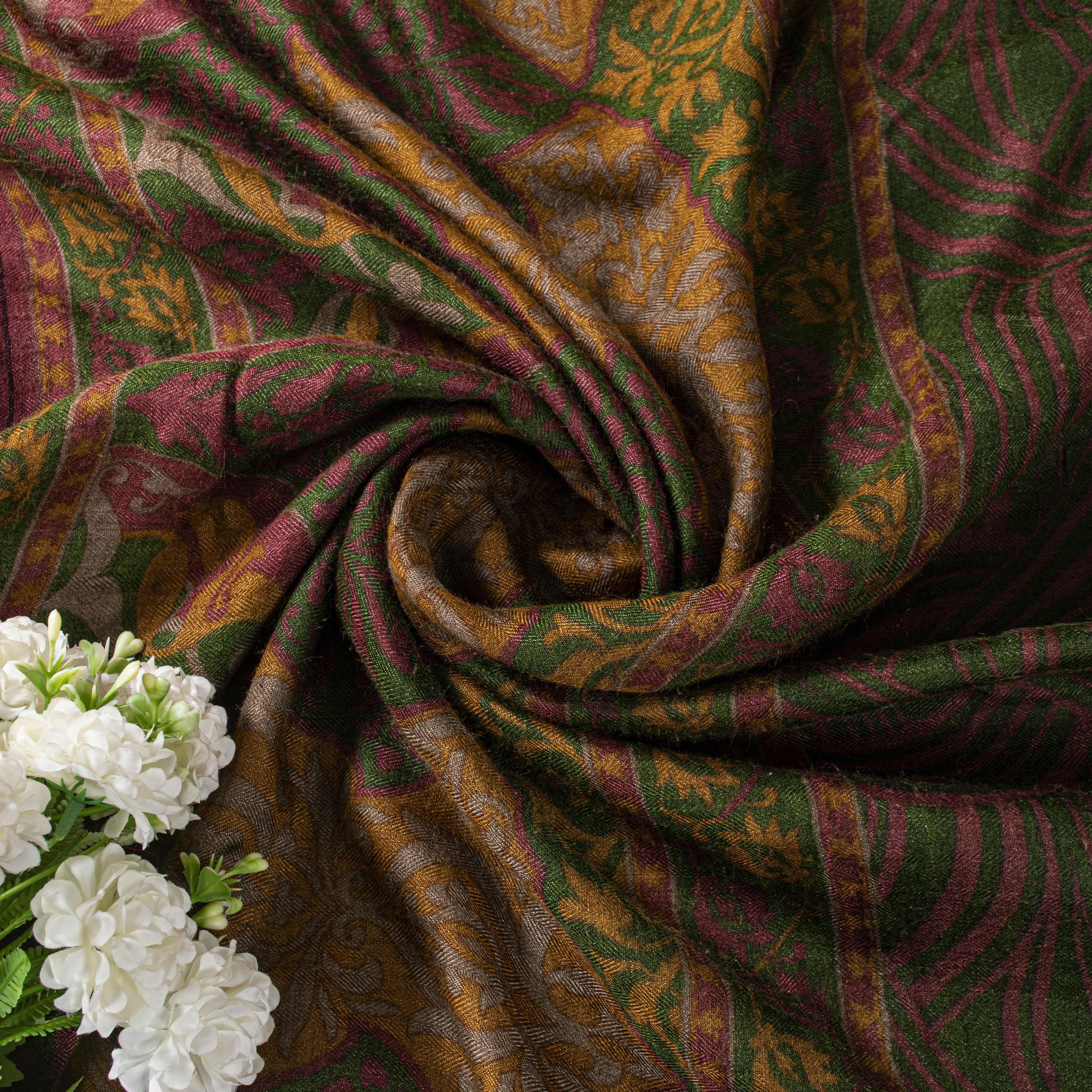 Sanskriti Vintage Green & Red Pure Woolen Saree Fabric 5.5 Yd Sustainable Craft