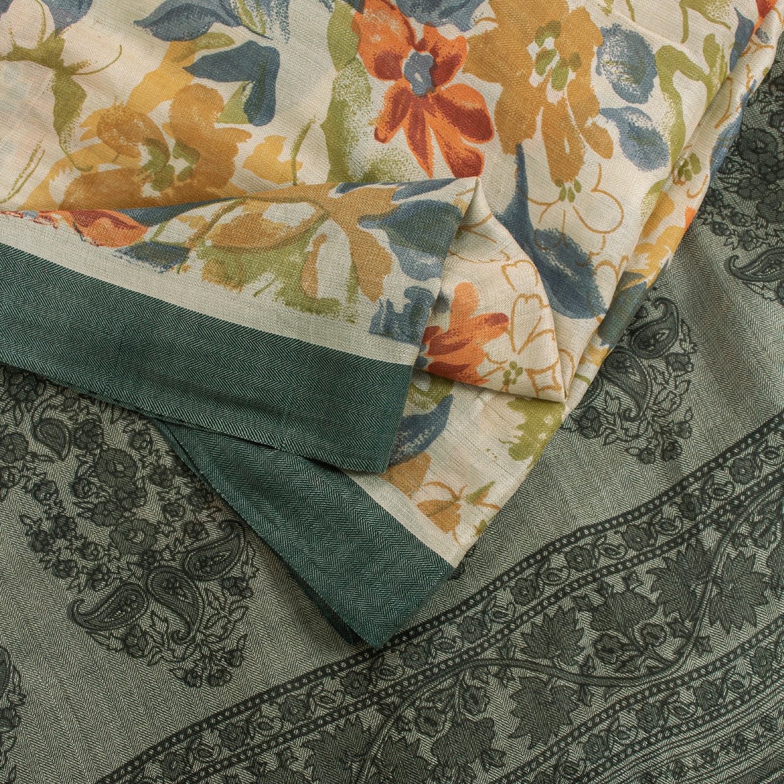Sanskriti Vintage Green Sari Pure Woolen Craft Fabric Printed/Woven Sarees